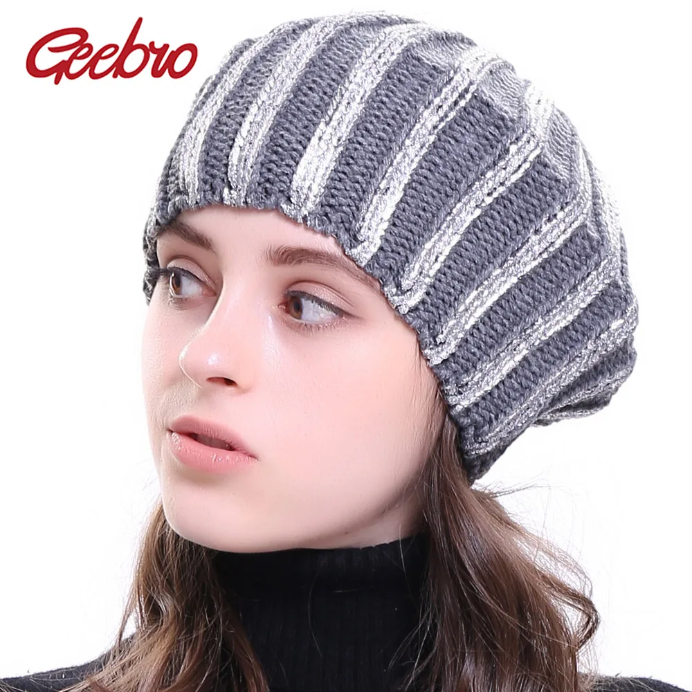 Geebro Women's Bronzing Berets Hat Ladies Spring Casual Black Knitted