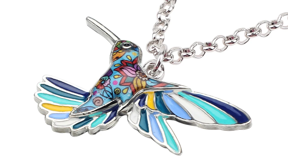 Bonsny заявление эмалированного сплава птица Колибри ожерелье кулон цепи Модные Винтажные Украшения для женщин девочек подарок аксессуары