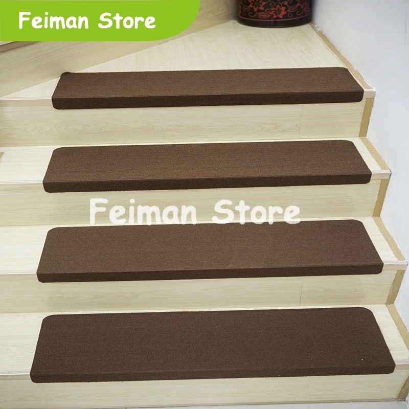 5pcs Solid Color Stair Carpet Sets Slip Resistance Stair Brown Mats Step Rectangle Rugs Safe Treads Soft Carpets For Kids Family