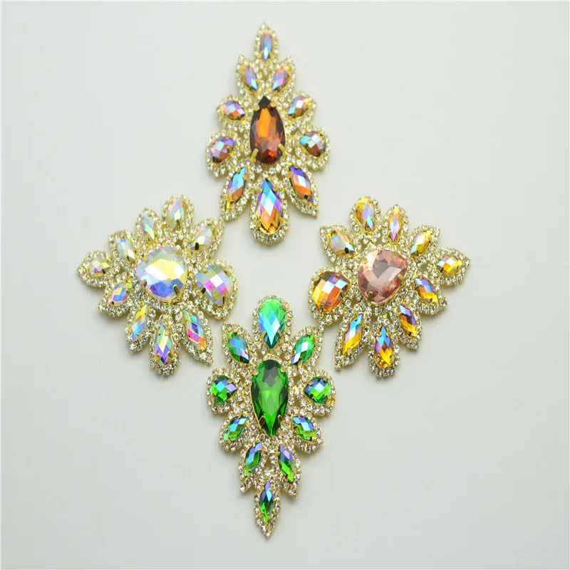 

Rhinestones Applique Gold base clothing Dress sew on Party Wedding Decoration