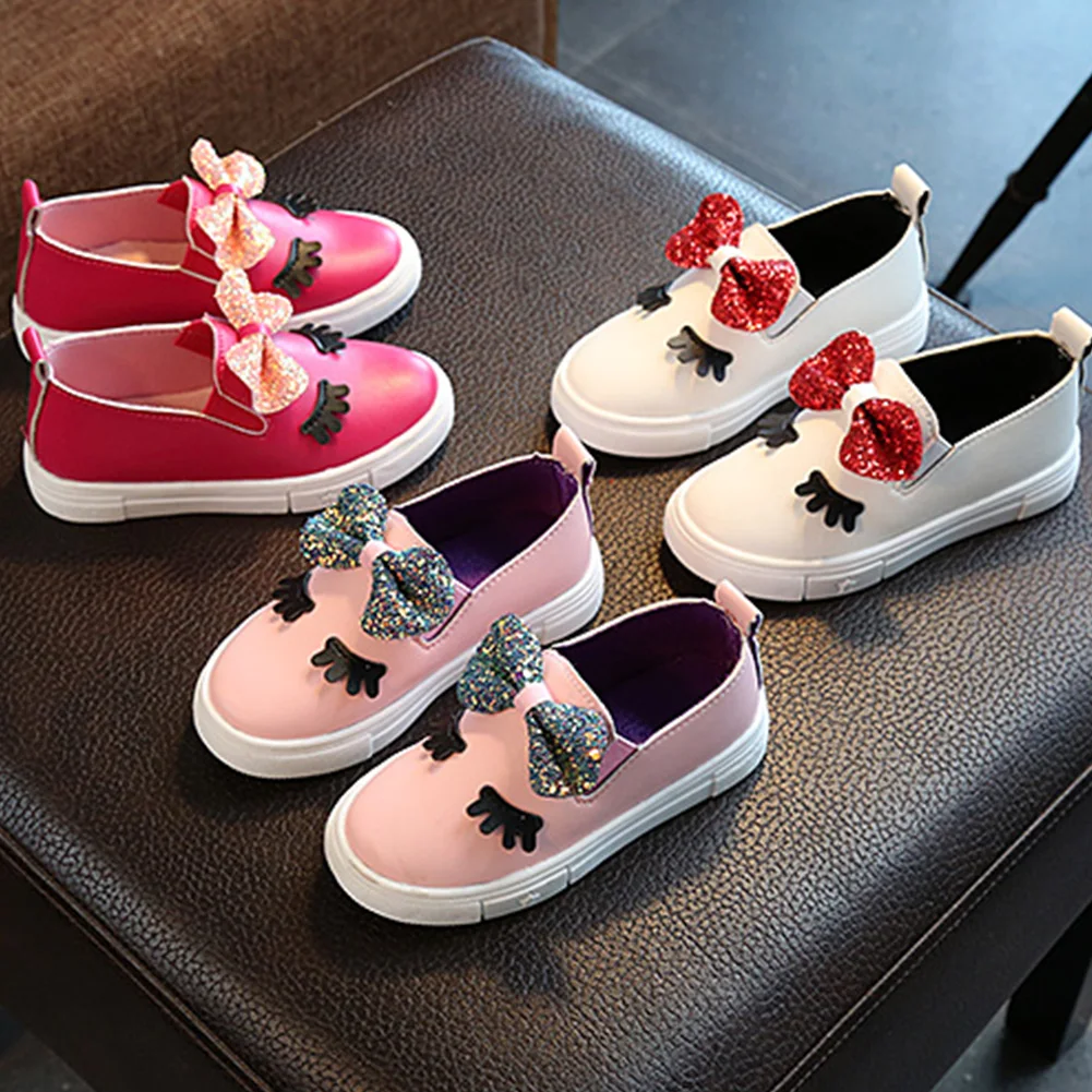 Goedkoop Cute Kids Meisjes Schoenen Mode Nieuwe Boog PU Zachte Cartoon Formele Partij Schoenen Avond Lederen Fancy Meisjes Casual Schoenen