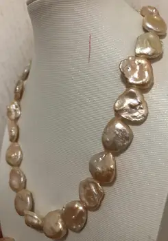 

elegant 14-17mm baroque south sea gold pink pearl necklace 18" 14K Gold Clasp KKK