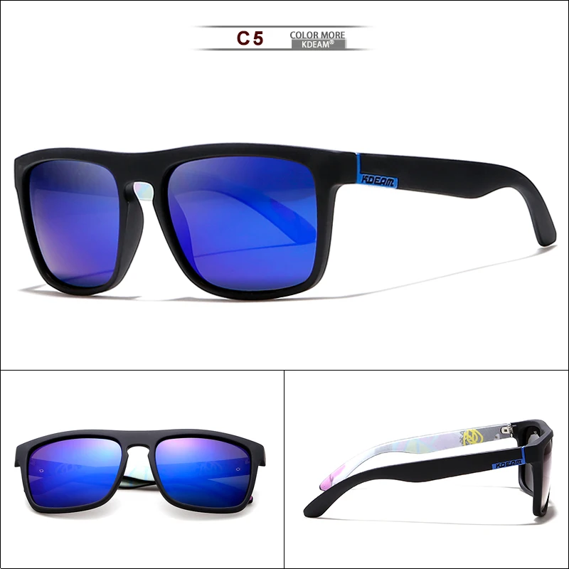 KDEAM очки поляризационные солнцезащитные очки мужские спортивные очки женские oculos de sol светоотражающее покрытие UV400 zonnebril с Чехол KD156 - Цвет линз: C5