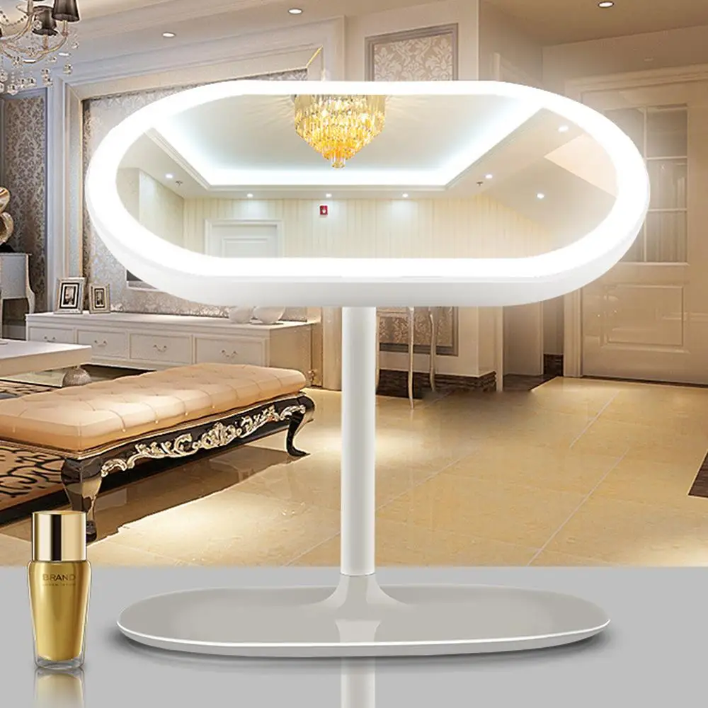 

360 Rotating Desktop Mirror USB Rechargeable Touch Screen Makeup LED Lights Professional Beauty Adjustable Countertop