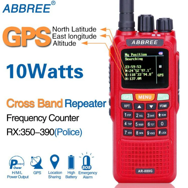 ABBREE AR 889G Walkie Talkie 10W GPS SOS мощный 10 км дуплексный ретранслятор двухдиапазонный