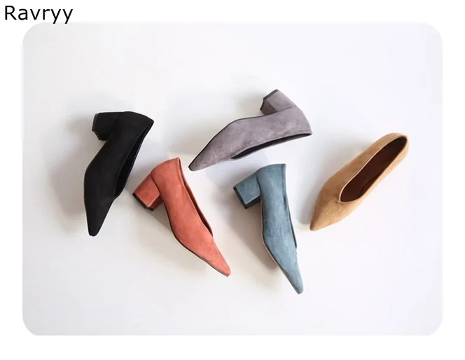 

Orange suede Woman high heels Pointed Toe Sexy Pumps slip-on female dress shoes square heel officer lady single shoe OL out fits