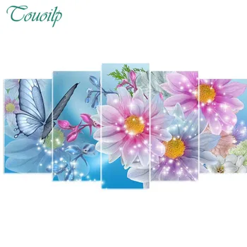 

Touoilp 5d diy diamond embroidery butterfly&flower 5PCS diamond painting Cross Stitch full drill Rhinestone Multi-picture gift