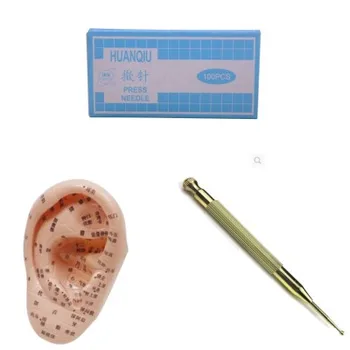 

100pcs Sterile ear press needle Auricular +1 ear probe pen + 1 ear model 13cm acupuncture needle ear bead slimming body