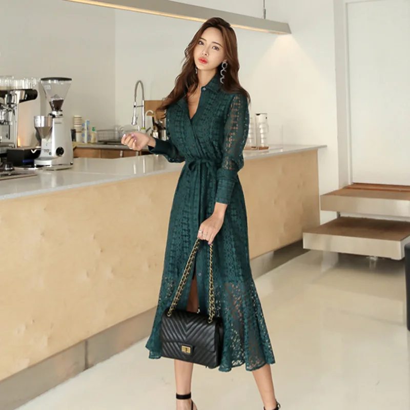 Vintage Hollow-out Lace Women Long Dress Bandage Elegant Mermaid Female Dress Full Sleeve Vestidos Vintage Hollow-out Lace Women Long Dress Bandage Elegant Mermaid Female Dress Full Sleeve Vestidos