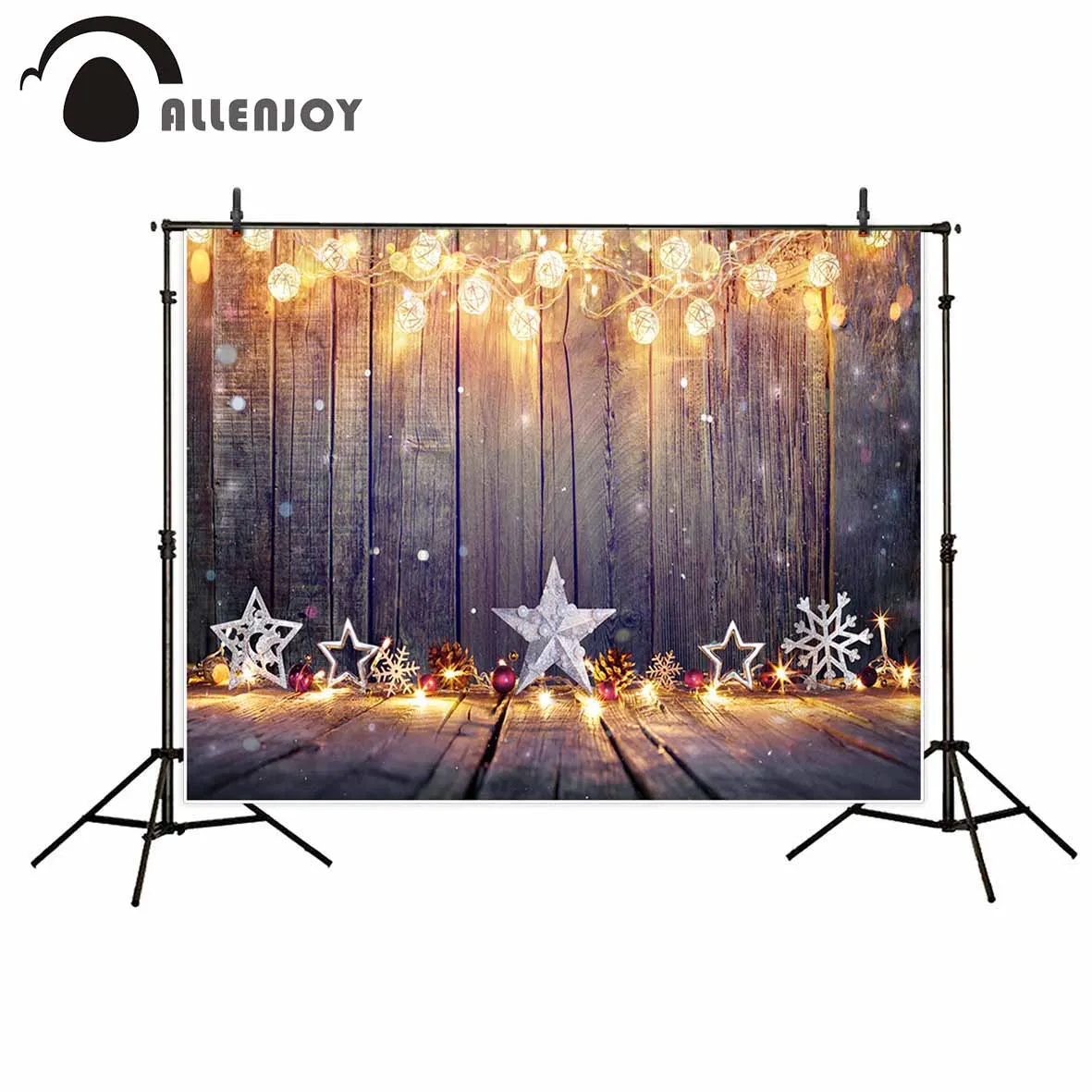 

Allenjoy photographic background Golden Snow Star Star Wooden Ball Christmas Photographic background for study Photo background