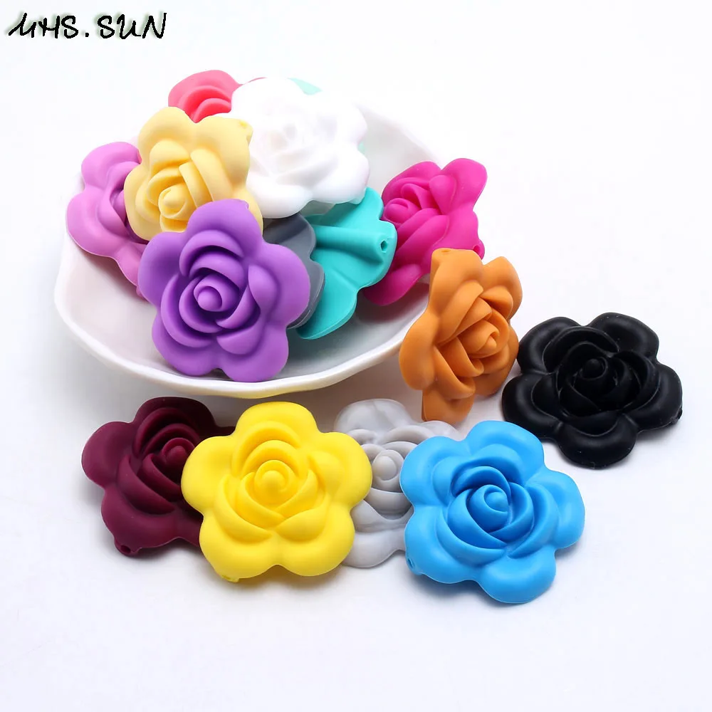 

MHS.SUN 40mm 50pcs Silicone Beads Food Grade Teether Safety Silicone Flower Teething Beads For Baby Chewing Nursing Necklace