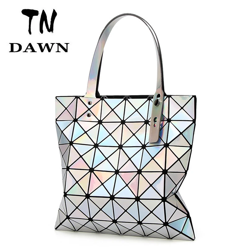 

Luminous Bag Women Geometry Tote Quilted Shoulder Bags Laser Plain Folding Handbags Hologram