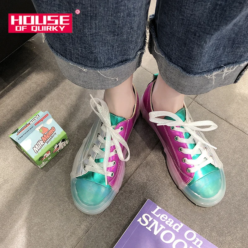 

Fashion Colorful Female Jelly Shoes Casual Shallow Mouth Sports Shoes Women Sneakers Outdoor Lace-up Flat Casual Shoes Summer
