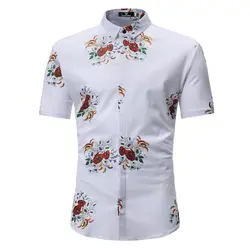 Бренд 2018 Модные мужские гавайская рубашка с коротким рукавом топы Повседневное Цветочный принт мужская одежда Рубашки Slim Для мужчин