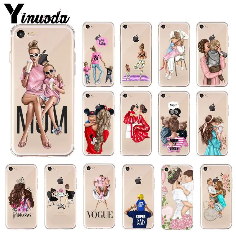 

Yinuoda Black Brown Hair Baby Mom Girl Queen Pattern TPU Soft Phone Case for Apple iPhone 8 7 6 6S Plus X XS MAX 5 5S SE XR