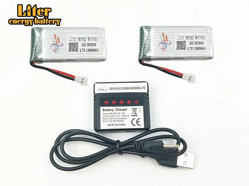 

2pcs/lot For X5SC X5SW X3.7V 1300mah 903048 25C 1S VOLT 30C Lipo Battery Akku+X4 Charger For X5SC X5SW RC Quadcopter Drone