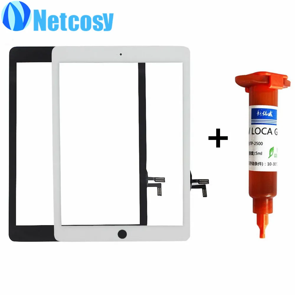 For iPad Air Touchscreen High Quality Black & White Touch Screen Glass Digitizer Replacement for Apple iPad 5 panel+5mL UV Glue touch touchpad touchscreen glass h3121a neoft52