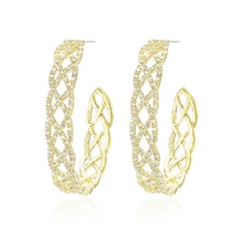 Brincos de Ouro Da Moda/Opções De Prata Oco Out Braid Forma Brincos de Argola Para As Mulheres de Bronze Anniversary Party AAA CZ Pavimentada