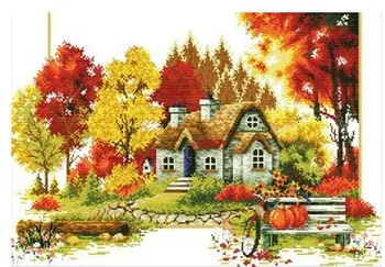 

4 season Flower garden house cross stitch kit printed canvas cotton thread embroidery DIY handmade needlework set home decor kk
