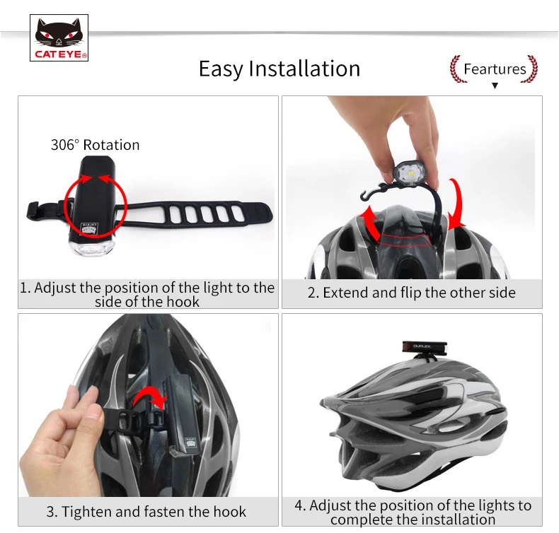 CATEYE SL-LD400 дуплексный велосипедный светильник, шлем, защитный головной светильник и задний светильник в одном блоке, вспышка, светильник многофункциональные огни, аксессуары