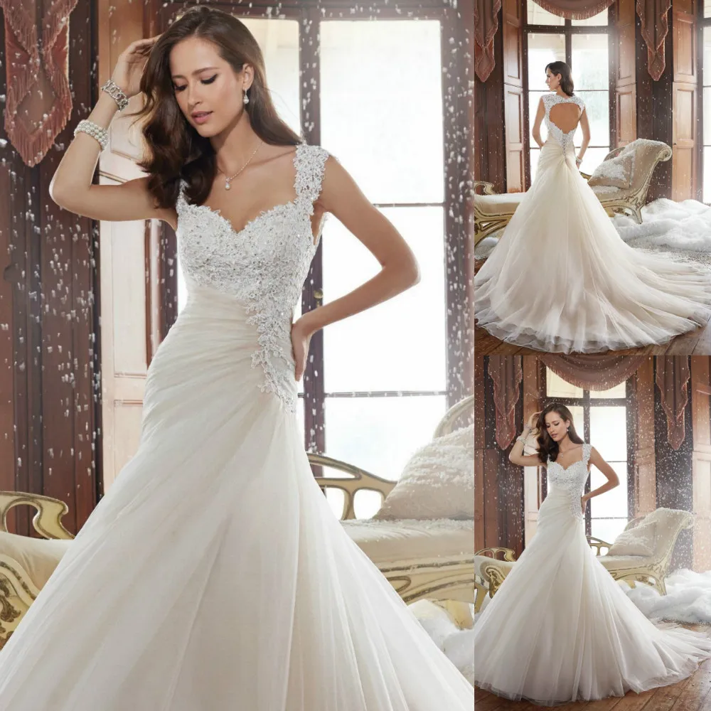 Beautiful Long Wedding Dress 2015 Beaded Open Back Lace