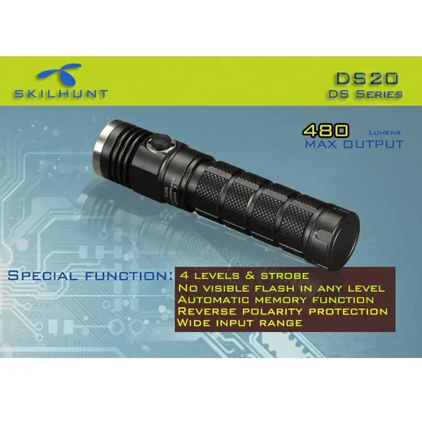 SKILHUNT DS20 супер яркий водонепроницаемый 2 5 режимов 480 люмен светодиодный фонарь 18650/14500/CR123A Battry для кемпинга