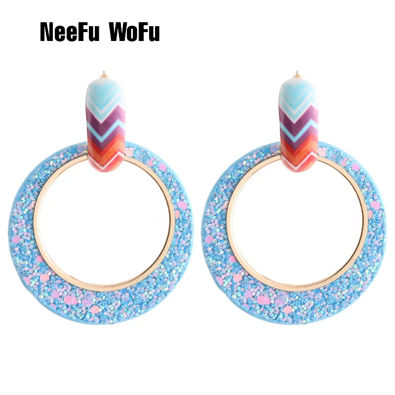 

NeeFu WoFu Flash leather Earrings Big Earrings for Woman Round Zinc alloy printing Earring Large Brincos Oorbellen Leopard