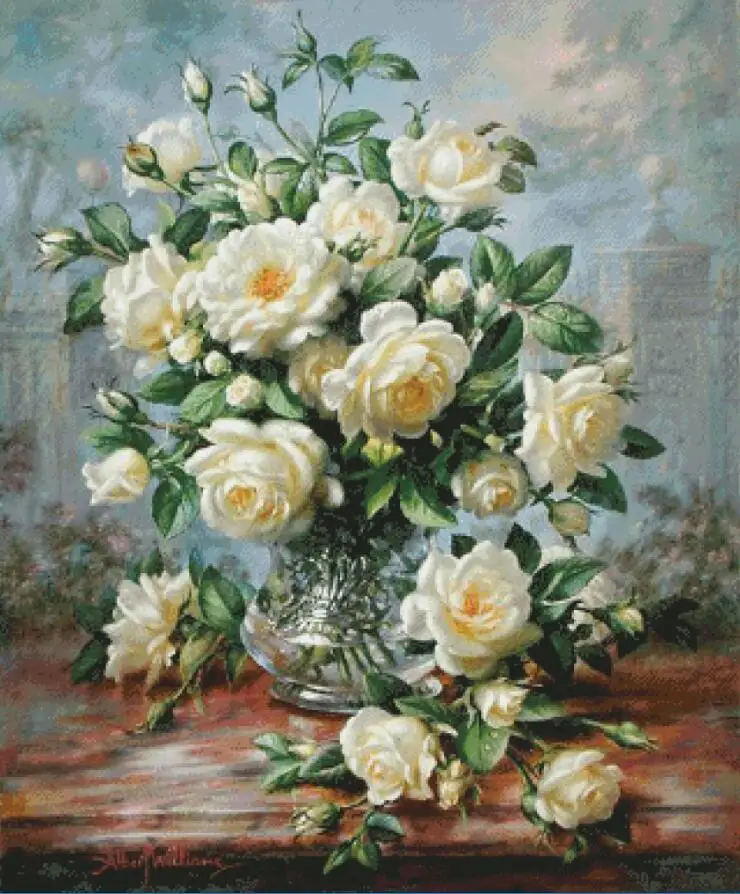 

White rose flowers cross stitch package big bloom 18ct 14ct 11ct cloth cotton thread embroidery DIY handmade needlework