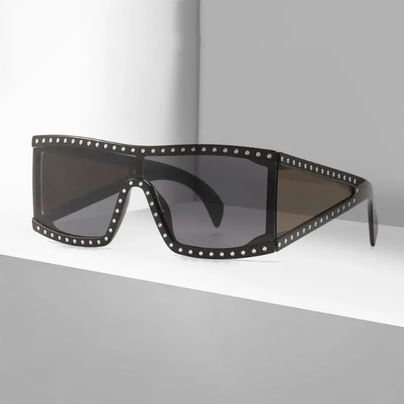 New Flat Top Sunglasses One-piece Fashion Rhinestone Decoration Frame Personality Driving Outdoor UV400 Brand Designer Women Men