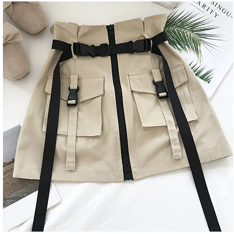 Half-length Skirt Women Pocket Skirt Sashes Ladies Short Tool Skirt Summer 2019 Korean A Line Zipper One-Step Skirt with Belt Half-length Skirt Women Pocket Skirt Sashes Ladies Short Tool Skirt Summer 2019 Korean A Line Zipper One-Step Skirt with Belt