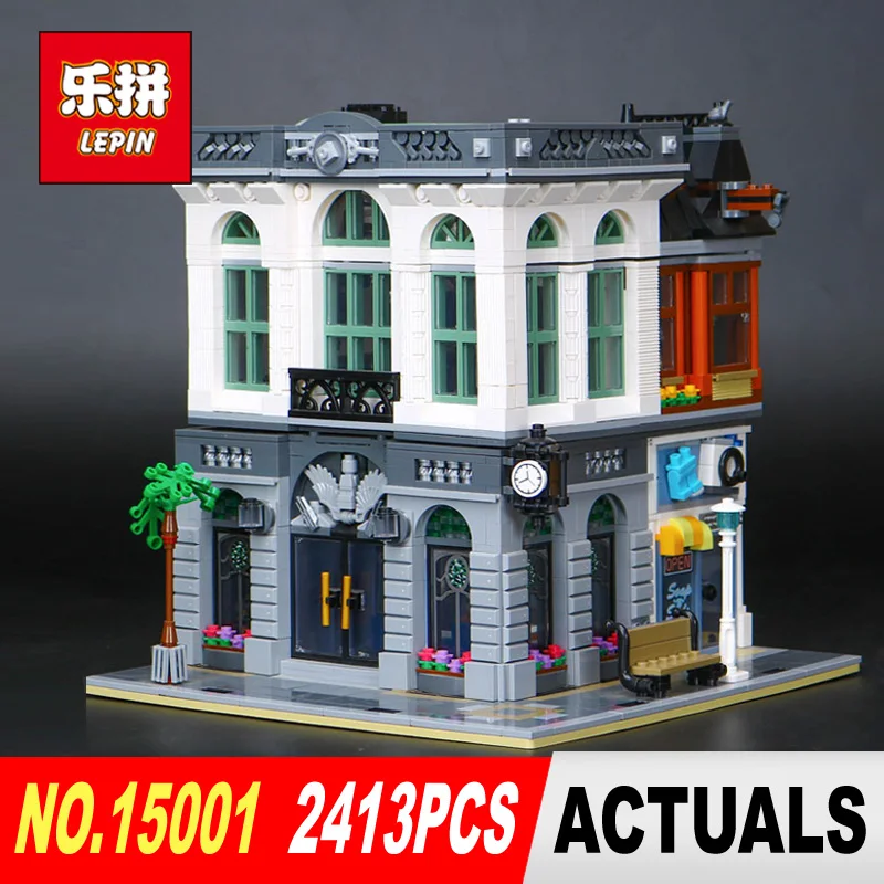

New LEPIN 15001 2413Pcs Brick Bank Model Building Kits Blocks Bricks Toy Compatible With 10251 DIY Funny Educational Gift