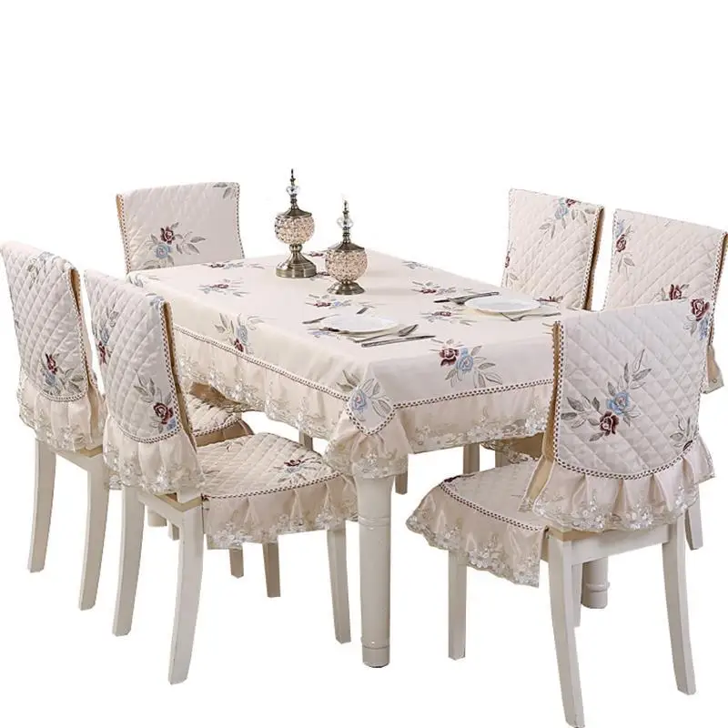 

2019 new modern flower table cloths chair cushion covers set waterproof oilproof thick rectangular table cover almofadas home