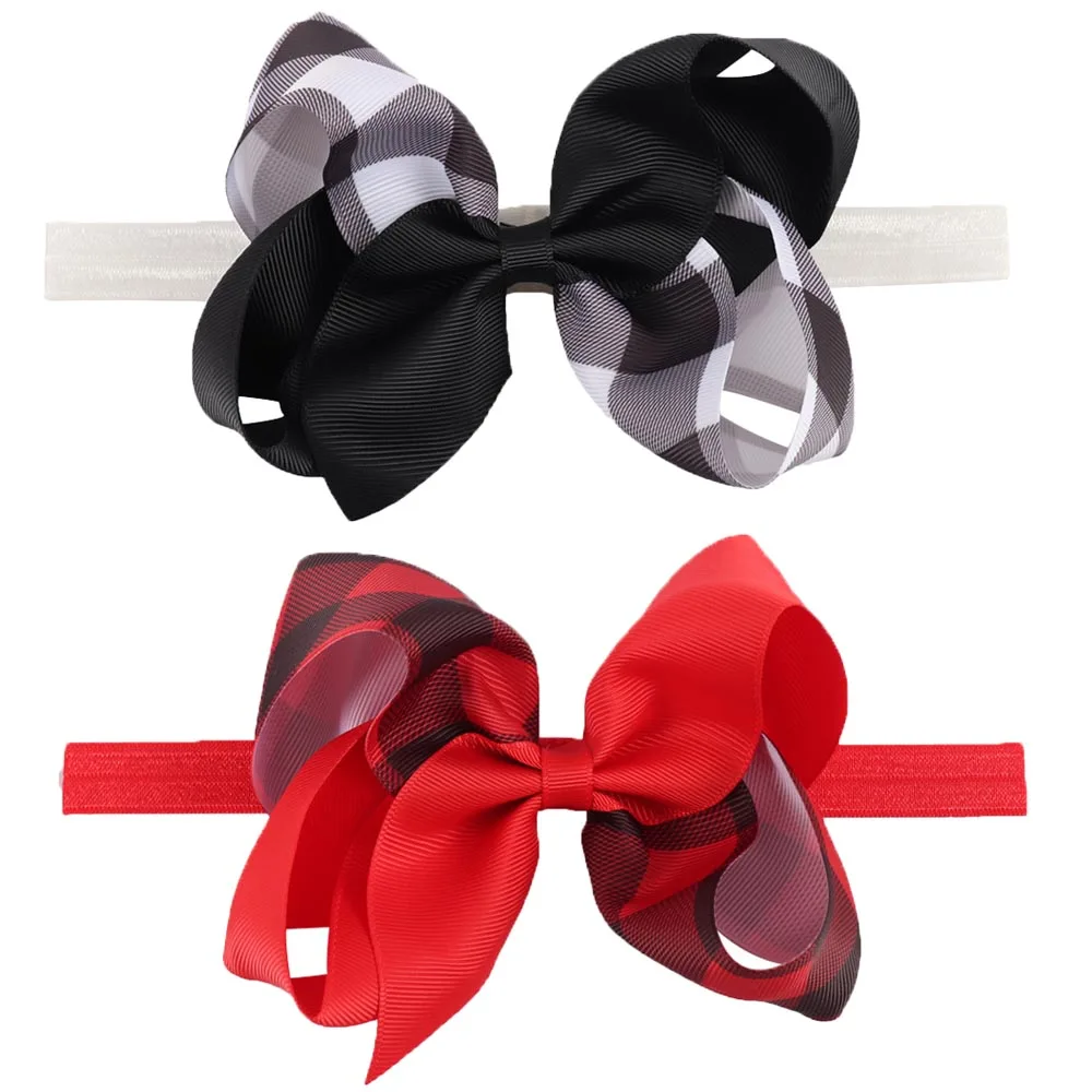 6 шт./лот " Шотландка Hairbow с эластичными повязками grosgrain ленты, резинки для волос с бантиком Детские Рождественский ободок для девочек; аксессуары для волос - Цвет: 3 of each color