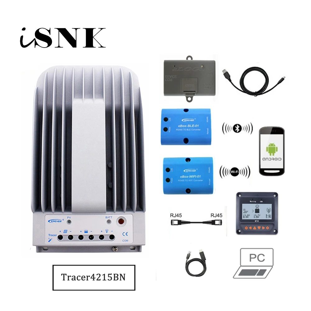 Tracer4215BNN 40A MPPT Контроллер заряда солнечной батареи 4215BN MT50 eBox WIFI 01 Bluetooth eLog01 RTS300R47K3.81A