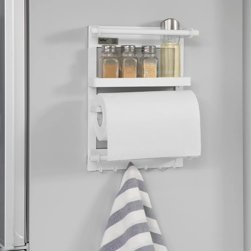 

SoBuy FRG247-K-W, Metal Kitchen Spice Rack, Kitchen Paper Roll Holder, Refrigerator Hang Storage Rack