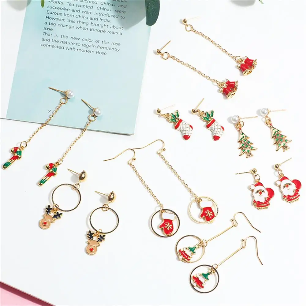 

1 Pair New Christmas Xmas Gift Long Drop Dangle Earrings Small Reindeer Crutches Socks Women Fashion Jewelry Accessories