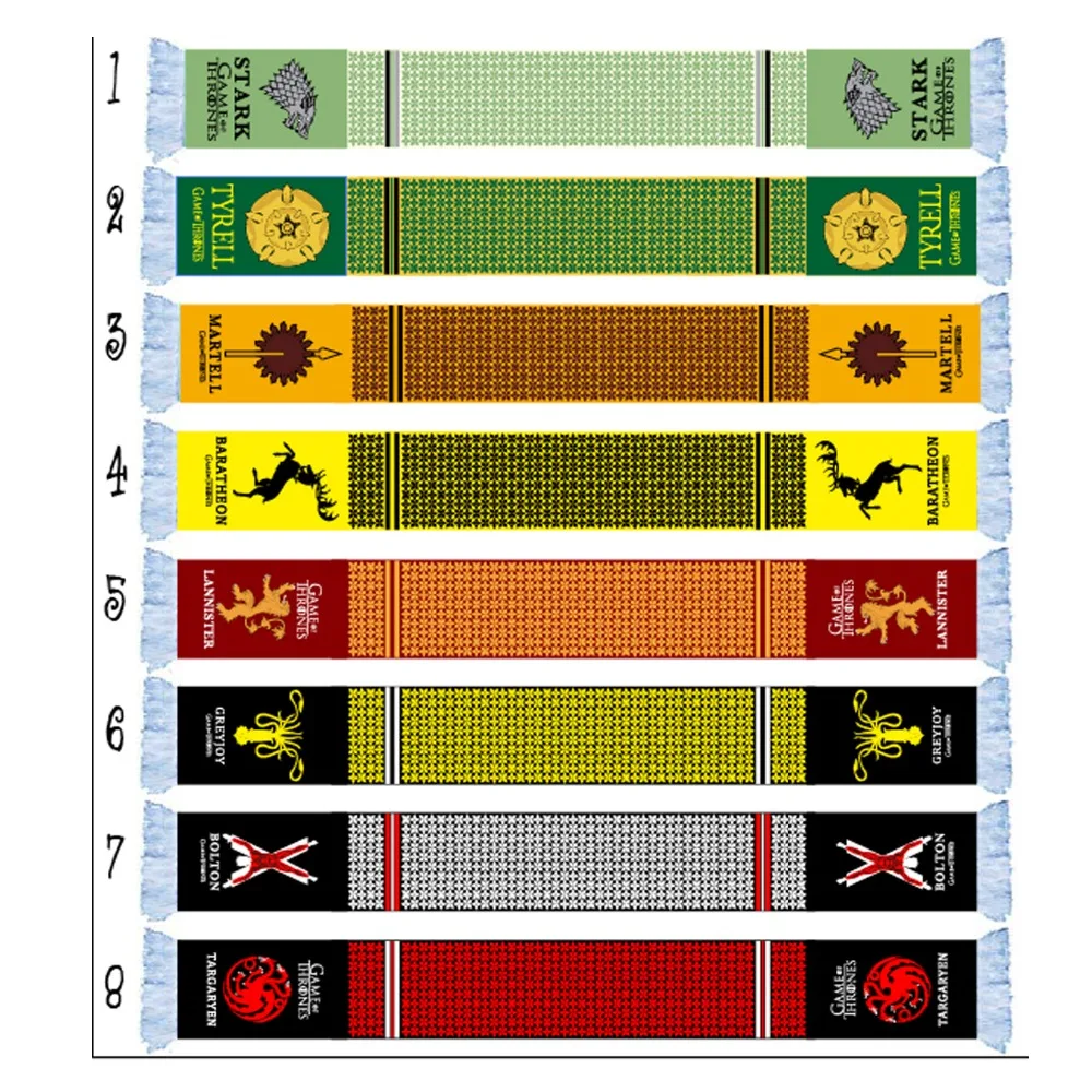 Шарф Для Игры престолов, шарф с флагом, Старк, Ланнистер, Баратеон, Аррин, Тирелл, Мартелл, Талли, серый и т. Д