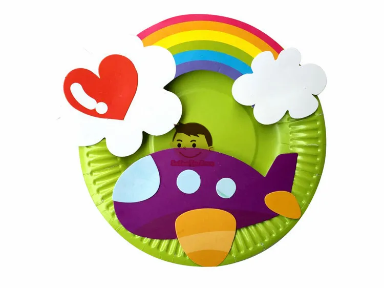 Животные мультфильм бумажная тарелка Рисование DIY ручной работы ремесло игрушки материал посылка детей творческие головоломки игрушки красочные бумажные тарелки - Цвет: Plane