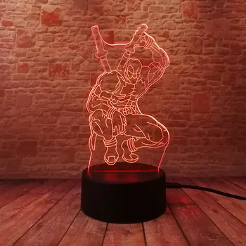 

3D Illusion LED Nightlight Luminous Color Change Touch Flash Lighting Glow in the Dark Deadpool Figurines Model Toys