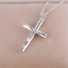 Prata banhado colar de jóias cruz pingente colar para festa feminina an114