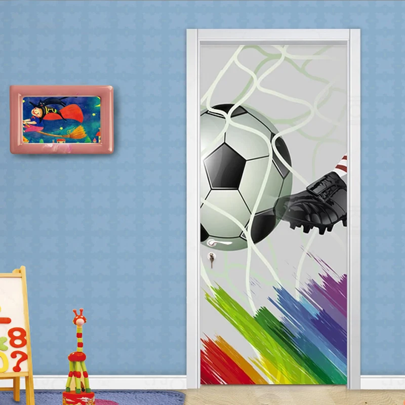 Печать на холсте изображение футбол двери Декор наклейки самоклеющиеся гостиная спальня Водонепроницаемый 3D Фреска ремонт забавные наклейки
