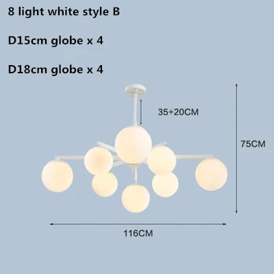 Скандинавское Стекло глобус светодиодная люстра E14 подвесная люстра освещение гостиная спальня блеск внутреннее освещение, люстры Lamparas - Цвет абажура: 8 light white B