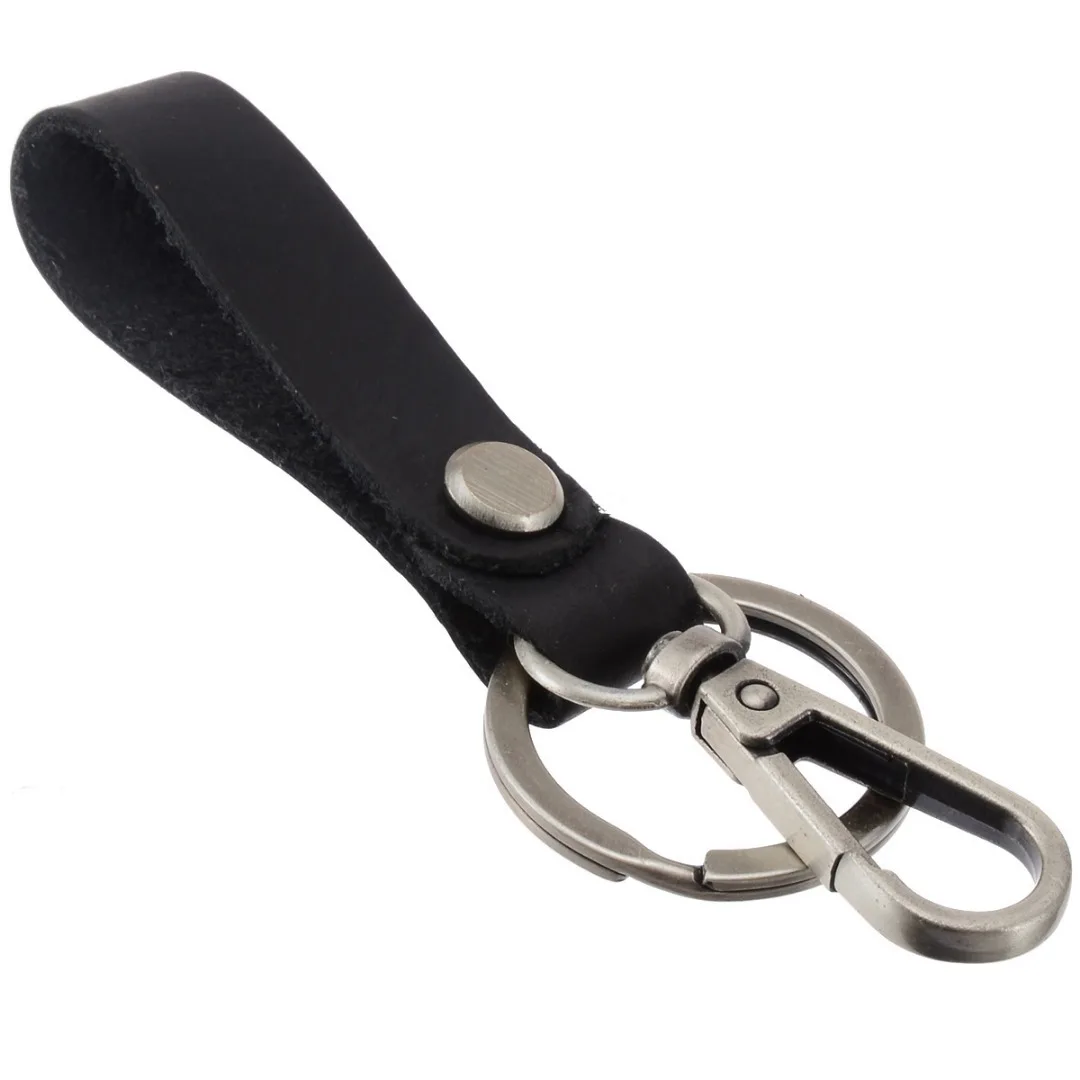 Black leather belt clip key strap key holder key ring lanyard 