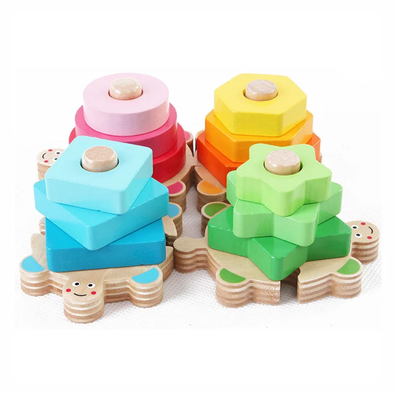 

Baby Kids Rainbow Wooden 4 Column Blocks Sets Educational Geometric Shape Matching Toys for Children Animal Stacking Oyuncak