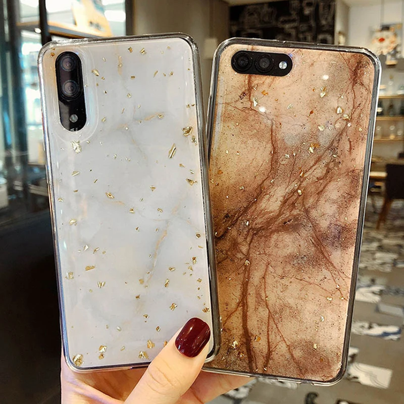 

Gold foil marble Cases for Huawei P10 P20Pro Lite Nova 3 3i Bling glitter case For Honor 8X 9 10 V10 Mate 10 20 Pro back fundas