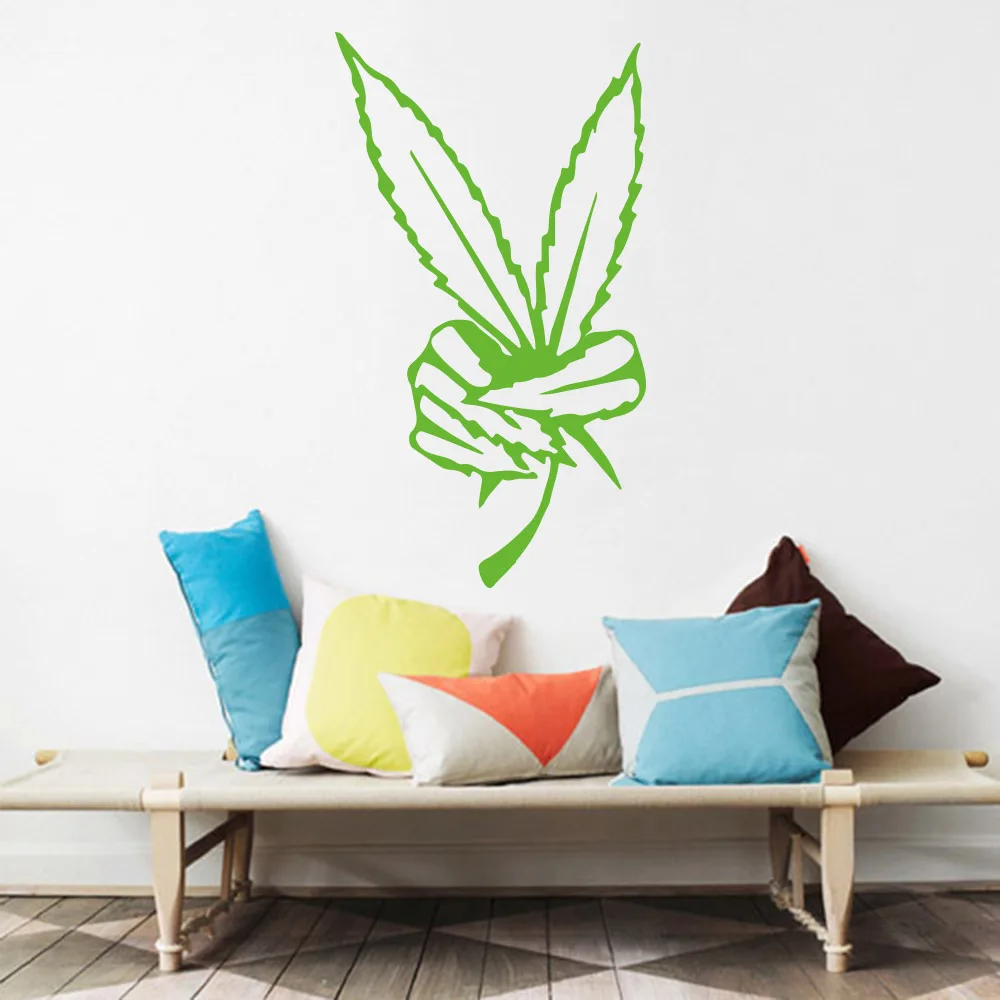 Cartoon Leaves  Victory Wall Sticker Baby Nursery Kids Room Large Leaves Weed Tree Wall Decal Kitchen Dinning Room Vinyl Decor (2)