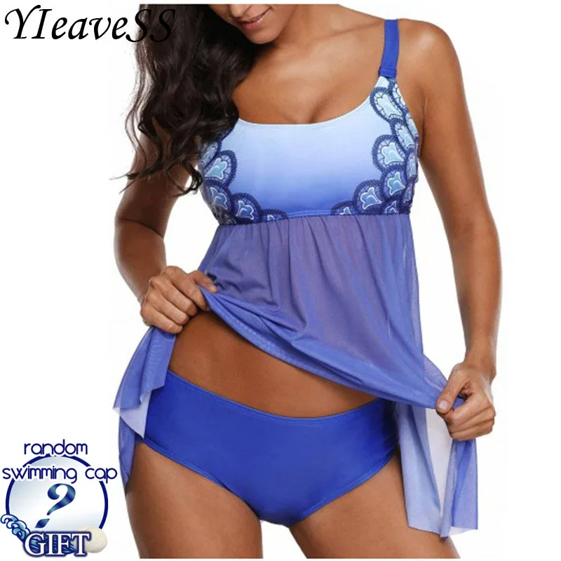 Billige 2019 neue Plus Größe 5XL Bademode Frauen Badeanzüge Tankini Set Zwei Stück Badeanzug Drucken Hohe Taille Bikinis Schwimmen Anzüge