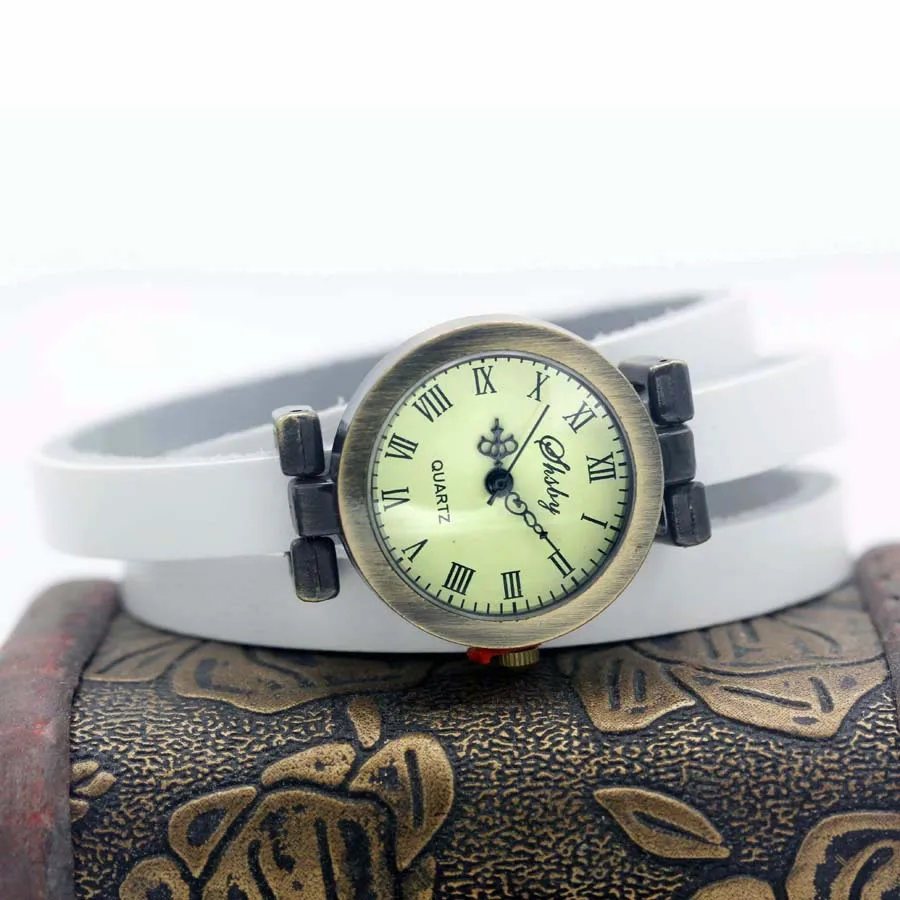Shsby модные популярные женские длинные женские часы из натуральной кожи, винтажные Бронзовые женские часы под платье - Цвет: bronze watch white
