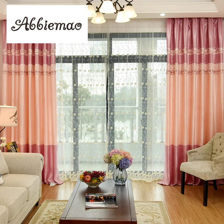 Abbiwmao Modern Korean Style Jacquard Curtain Cloth Lace Splicing