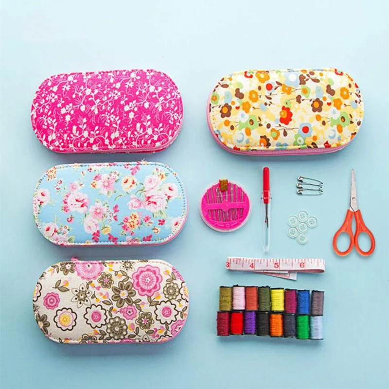 

Portable Mini Sewing Kit Box with Needle Threads Pin Scissor Set Sewing Box Home Traveling Handwork DIY Tools Sale DC11